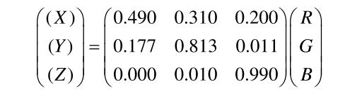 RGB颜色空间与XYZ颜色空间的关系式